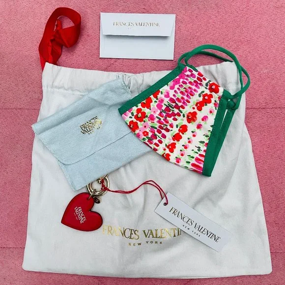 NWT Frances Valentine nappa Leather Heart Keychain w face mask - Picture 3 of 11